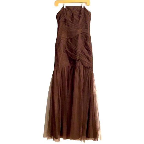 Alfred Angelo Chocolate Brown Strapless Tulle Formal Dress Size 10 - Picture 1 of 15